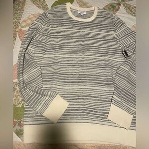 J. Crew Gray and Cream Striped Crewneck Sweater